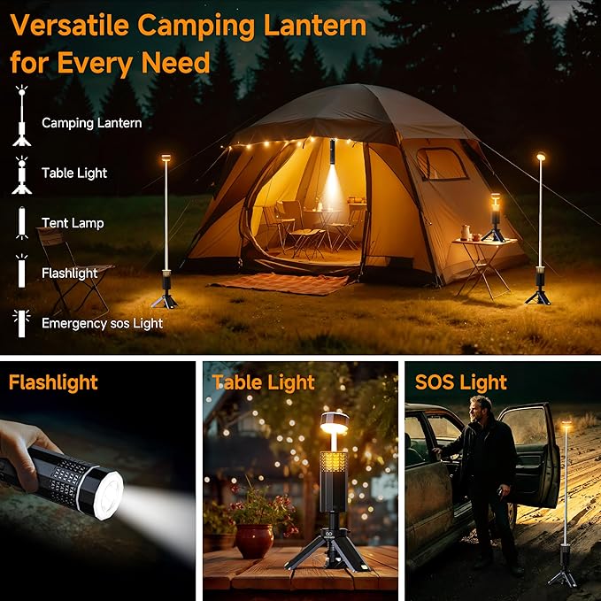 Rechargeable 21000mAh Camping Light, Telescopic Camping Lights, Collapsible Magnetic Camping