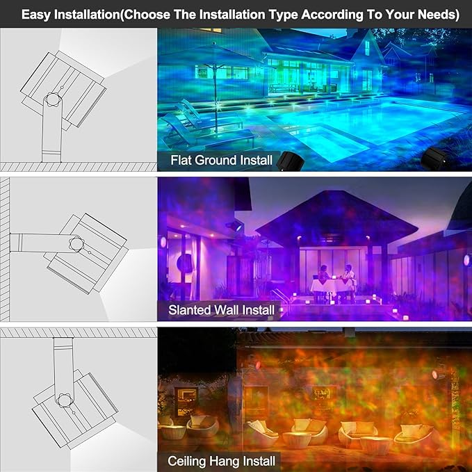 Ocean Wave Projector Light, 150W RGBW Color Changing Water Wave Light, LED Water Ripple Effect or