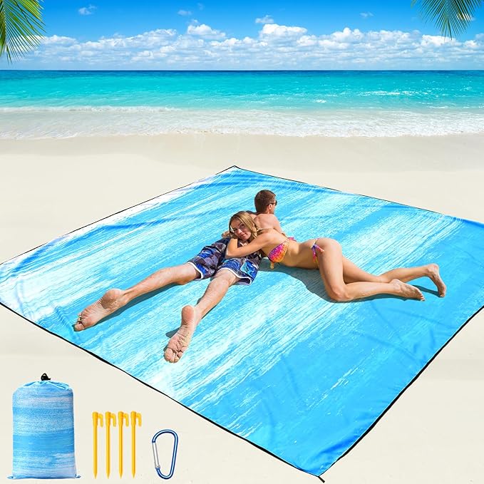 Beach Blanket Waterproof Sandproof Beach Mat 79" X 83"/10'x9'for 2-8 Adults Quick Drying Outdoor