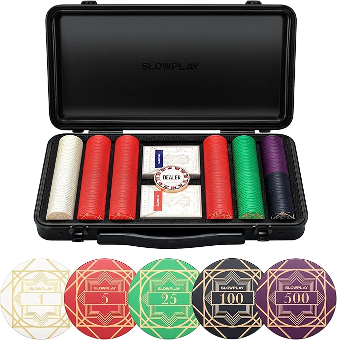 SLOWPLAY Nash Ceramic Poker Chips Set for Texas Hold'em, 300 PCS [with Numbered Values],43mm Poker