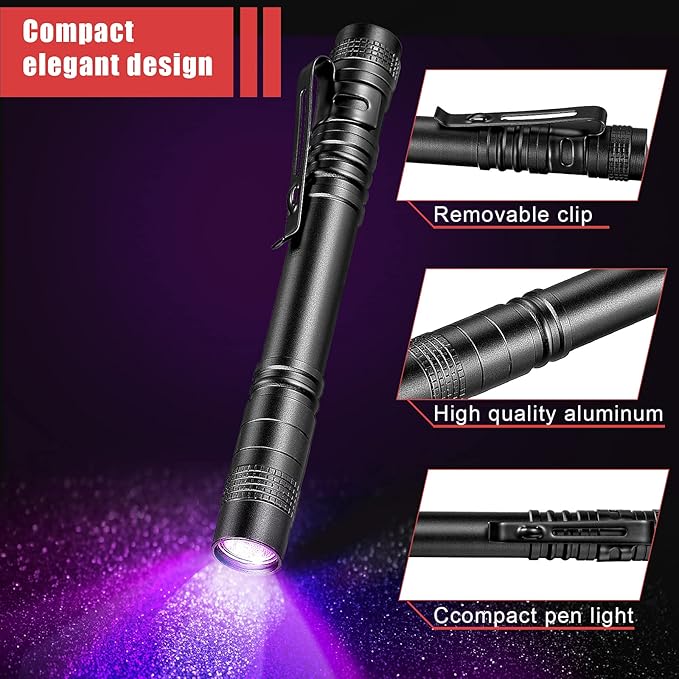 Honoson 2 Pieces UV Black Light Flashlight Small Blacklight Flashlights Pen Lights for Leak, Pet