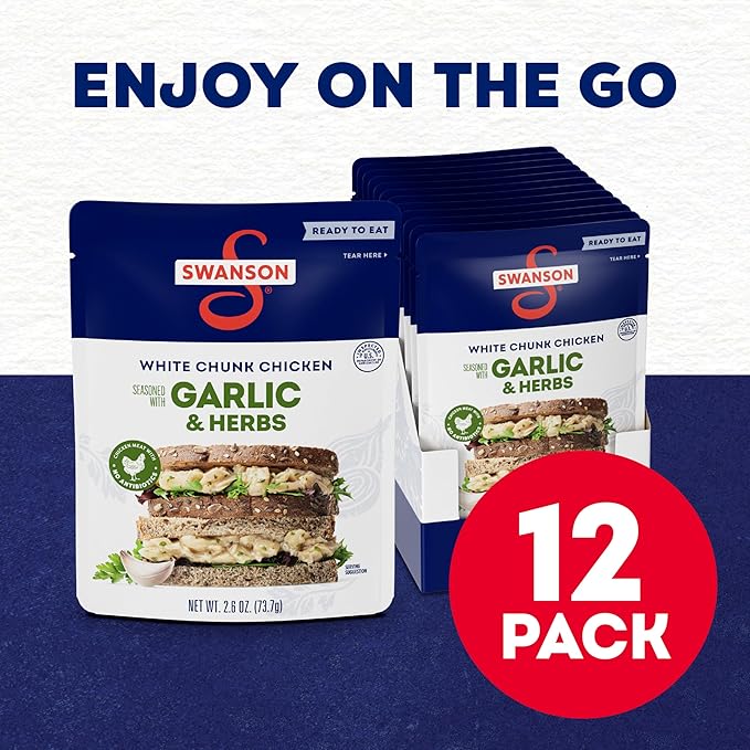 Swanson Garlic and Herbs White Chunk Fully Cooked Chicken, Ready to Eat, Simple On-the-Go Meals