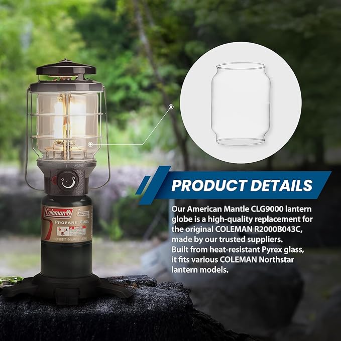 American Mantle Replacement Lantern Globe for Coleman Northstar Lanterns - 3.87"x4.6"x5.9"