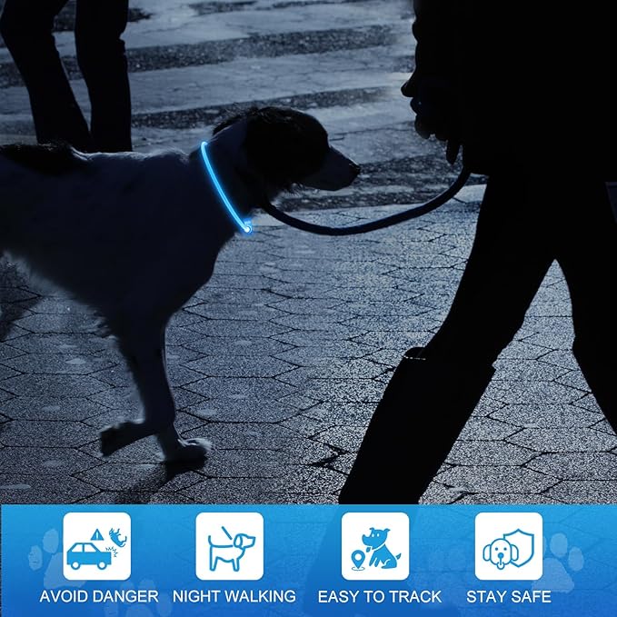 Lighted Dog Collar, Rechargeable 7 Colors Changing Light Up Dog Collar, IP67 Waterproof LED Collar