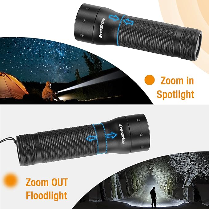 EverBrite Mini LED Flashlight, Zoomable High Lumens 350LM, 3 Modes, 3AAA Batteries Included