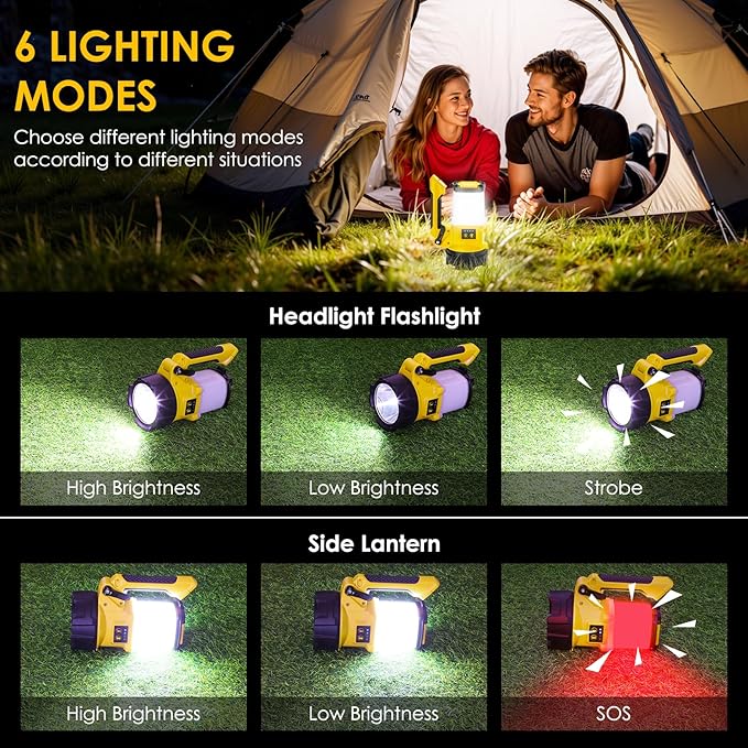 Tripod Rechargeable Camping Lantern, 6 Modes LED Flashlight Handheld Spotlight with 4000LM, 4400mAh
