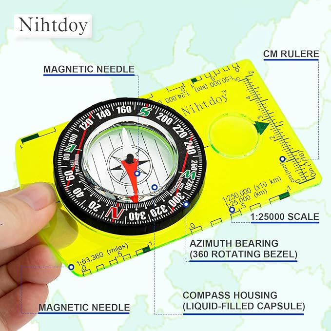 Multipurpose Outdoor Compass for Hiking, Scouting, Camping, and Navigation - Liquid-Filled