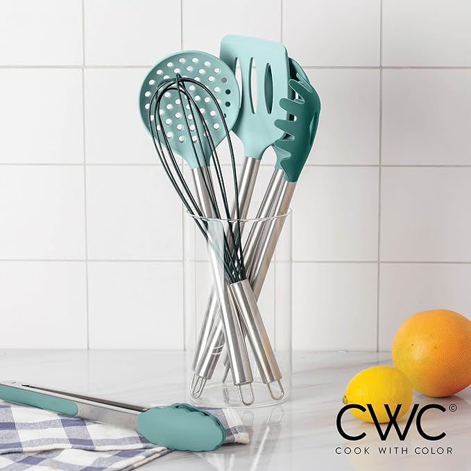 COOK WITH COLOR Silicone Cooking Utensils, Kitchen Utensil Set, Easy to Clean Silicone Kitchen