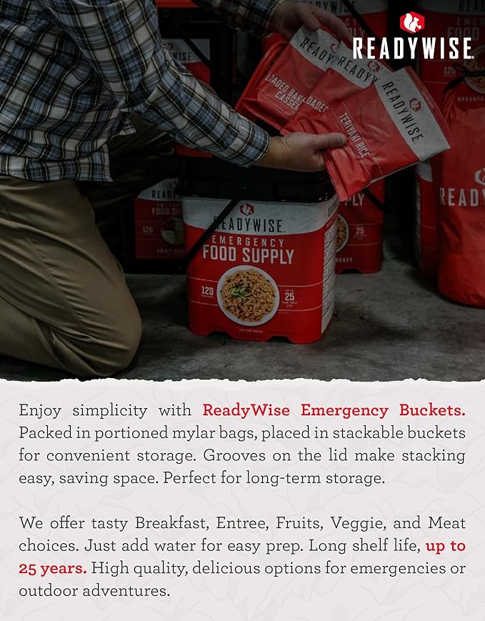 ReadyWise Entrée Bucket - 60 Servings, Emergency Food Supply for Survival Kit, Protein Meals