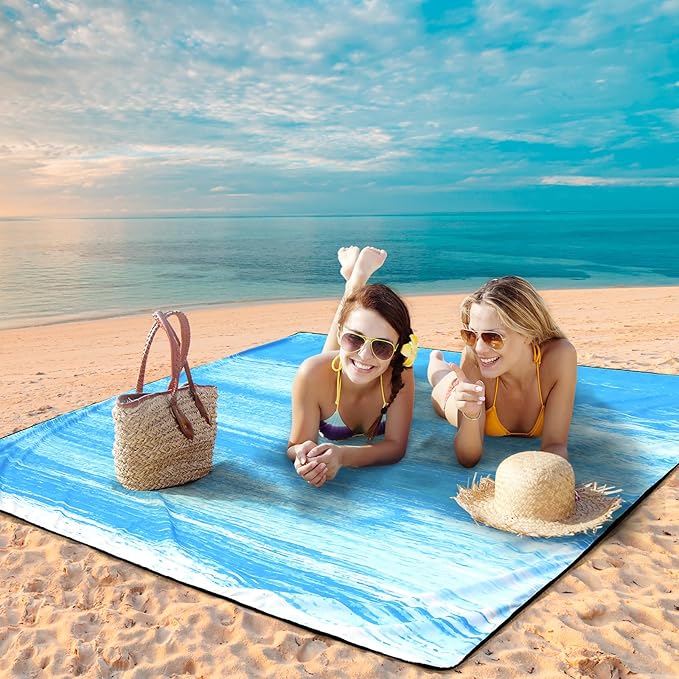 Beach Blanket Waterproof Sandproof Beach Mat 79" X 83"/10'x9'for 2-8 Adults Quick Drying Outdoor