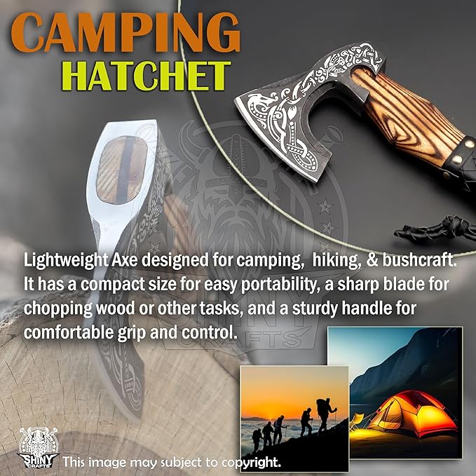 SHINY CRAFTS®- Hand-Forged Viking Axe for Men Leather-Wrapped Handle & Sheath Great for Birthdays