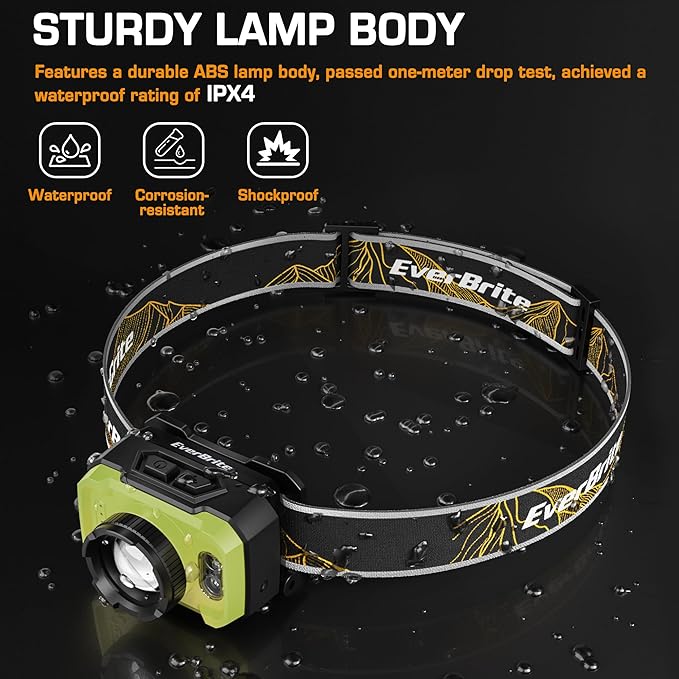 EverBrite 600 Lumen Headlamp, Rechargeable Headlight with 4 Modes, Super Bright Head Lamp with