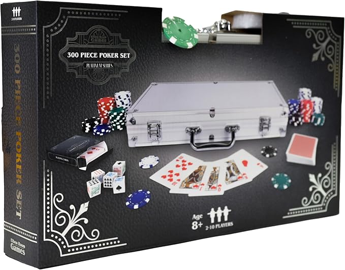 Sunny Days Entertainment Elbow Room Games 300 Piece Poker Set, Includes Colored Chips, Dice, Dealer