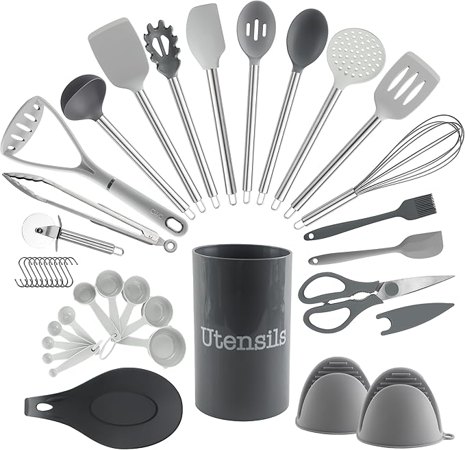 COOK WITH COLOR Silicone Cooking Utensils, Kitchen Utensil Set, Easy to Clean Silicone Kitchen