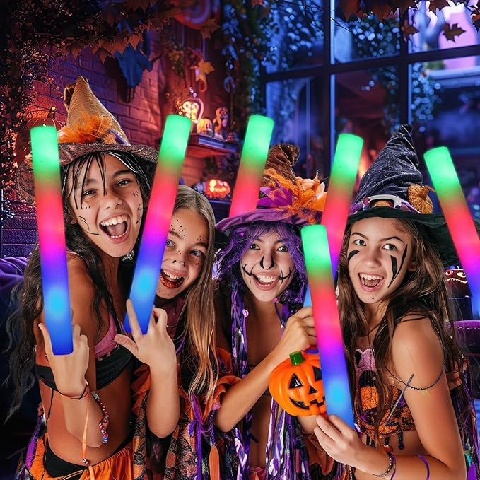 100 PCS Foam Glow Sticks, Bulk Glow Sticks with 3 Modes Colorful Flashing, LED Light Sticks, Glow