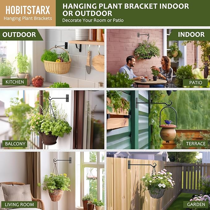 Heavy Duty Plant Hangers Outdoor- Hand-Forged Hanging Plant Brackets - 2 Pack 12 Inch Black Wrought
