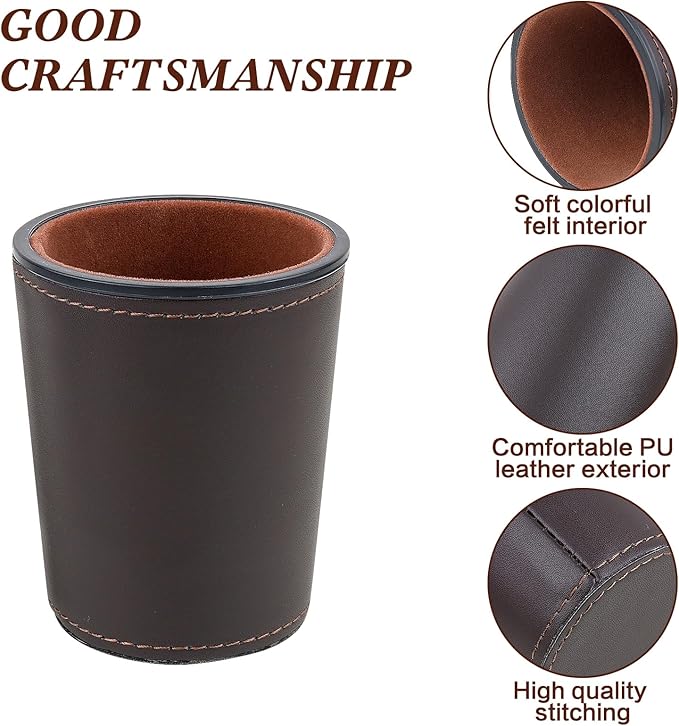 Felt-Lined PU Leather Dice Cup Set, 6 Quiet Dice Shaker Cups with 36 Dices for Bar Party Yahtzee
