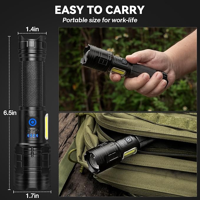 Flashlight Rechargeable 99,000 High Lumen - 2 Pack LED Flash Light with COB, 7 Modes Powerful