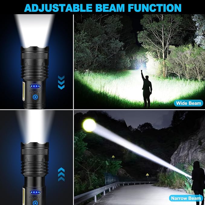 Alicegirl Rechargeable Flashlights High Lumens, 99000LM Super Bright Flashlight, Adjustable