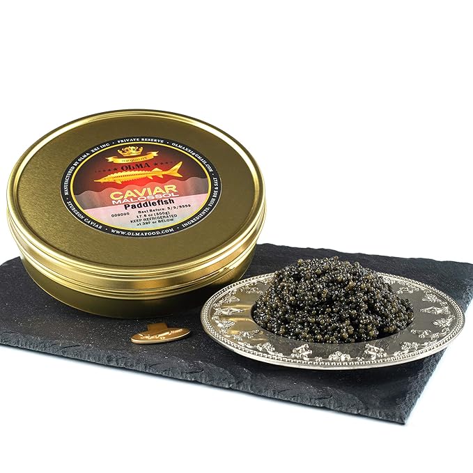 OVERNIGHT SHIPPING - OLMA American Paddlefish Black Caviar - Medium Grey Pearls, Smooth Flavor