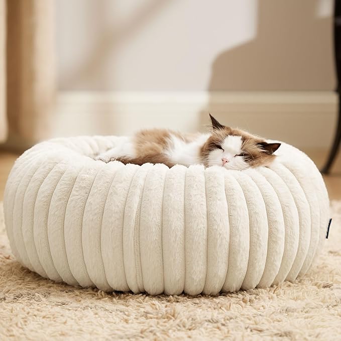 Bedsure Cat beds for Indoor Cats - Donut Dog Beds for Small Dogs with Corduroy Fleece & Anti Slip