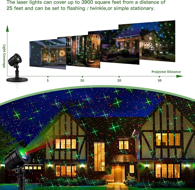 Christmas Projector Lights Outdoor, Led Christmas Laser Lights Landscape Spotlight Red and Green