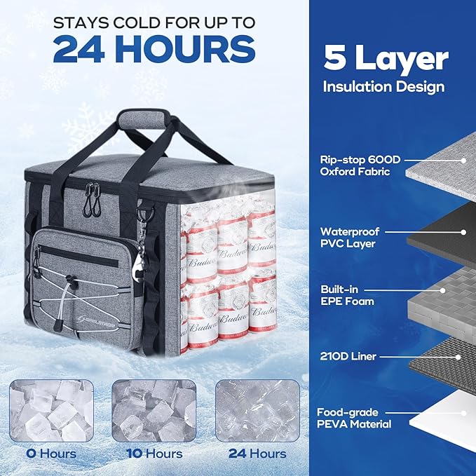 Maelstrom Soft Sided Cooler Bag, 30/40 Can Collapsible Insulated Ice Chest, Large Leakproof Camping