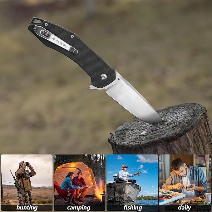 FLISSA Pocket Knife, Folding Tactical Knife with G10 Handle, D2 Blade, Liner Lock, Pocket Clip, EDC