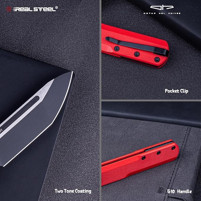 REALSTEEL G-Tanto Pocket Knife,Folding Knives,2.6" Nitro-V Blade,Double Detent Ball Slipjoint