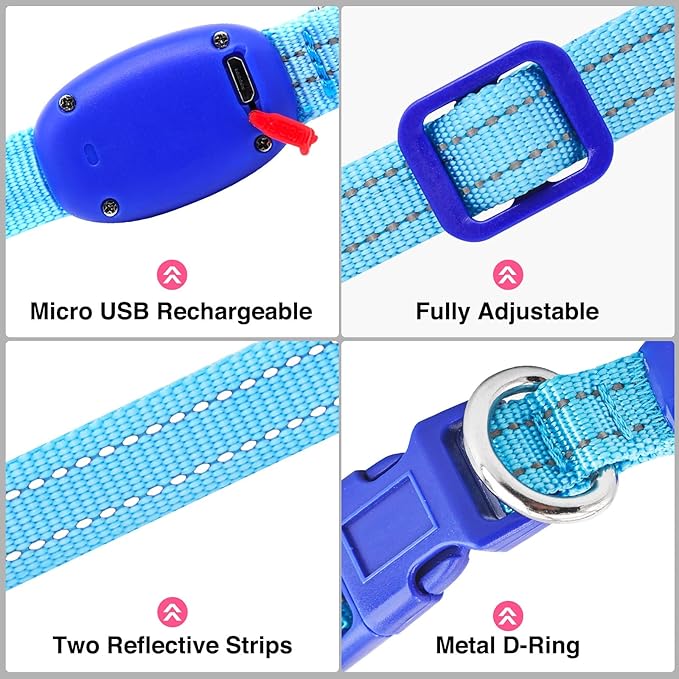 Light Up Dog Collar at Night, Led Dog Collar Adjustable, Rechargeable Waterproof, Dog Lights for
