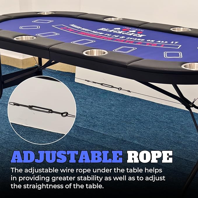 8 Player Poker Table with 2 Interchangeable Game mats, Texas Holdem Poker and Blackjack