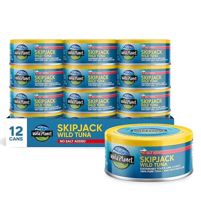 Wild Planet Skipjack Wild Tuna, No Salt Added, Canned Tuna, Sustainably Wild-Caught, Pole & Line