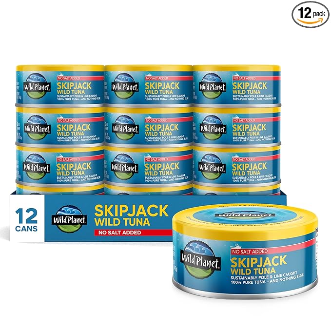 Wild Planet Skipjack Wild Tuna, No Salt Added, Canned Tuna, Sustainably Wild-Caught, Pole & Line