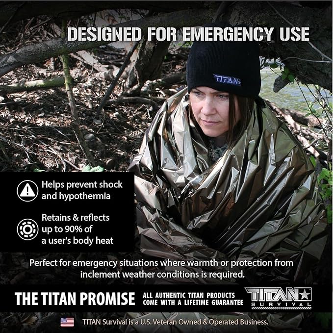 TITAN Survival - Mylar Survival Blankets 5 Pack - 90% Heat Retention & Waterproof Design