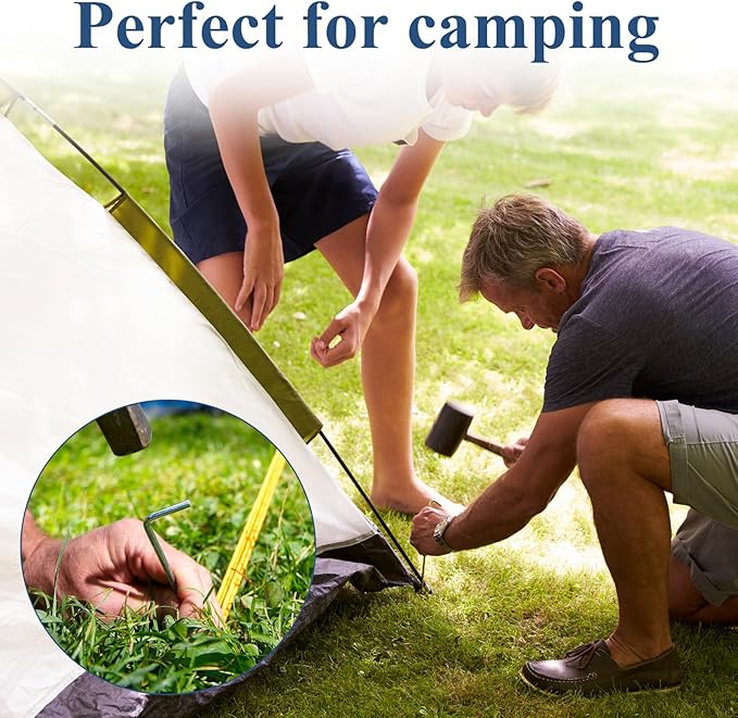 MIVIDE 100 Pack 8.26 inch Tent Stakes, Galvanized Steel Metal Tent Stakes Pegs, Garden Stakes