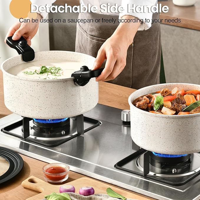 23 Pcs Nonstick Pots and Pans Set with 4 Detachable Handle, Ceramic Cookware Set Non Toxic