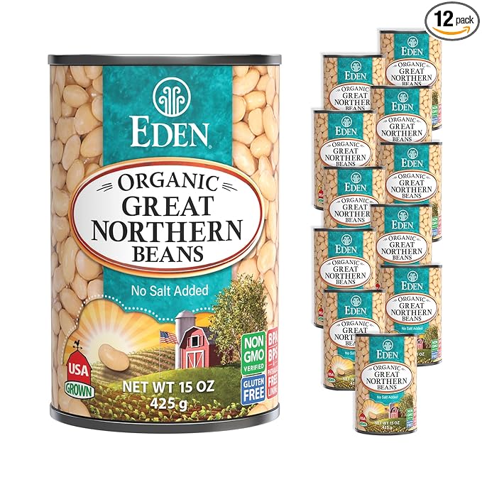 Eden Organic Great Northern Beans (White Beans), 15 oz Can (12-Pack Case), No Salt Added, Non-GMO