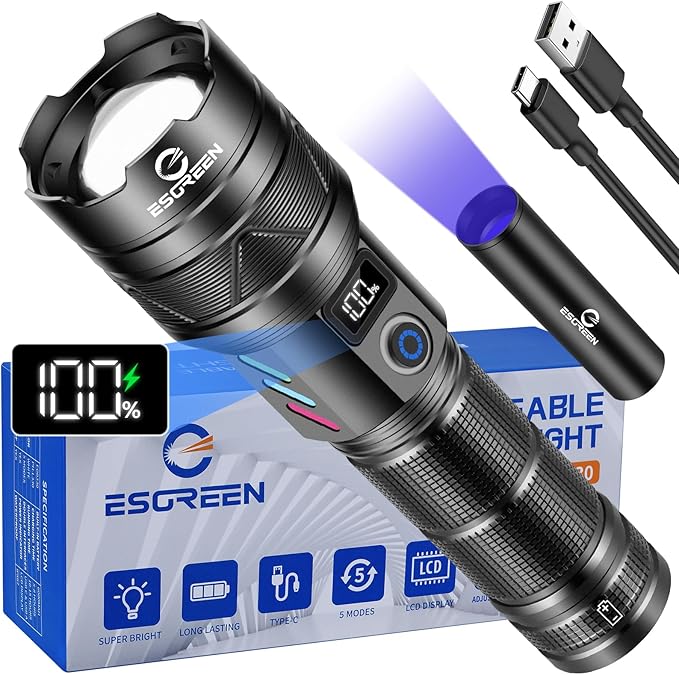 Rechargeable Flashlights 2000 High Lumens, Long Range 5000ft, Super Bright LED Flashlight USB C