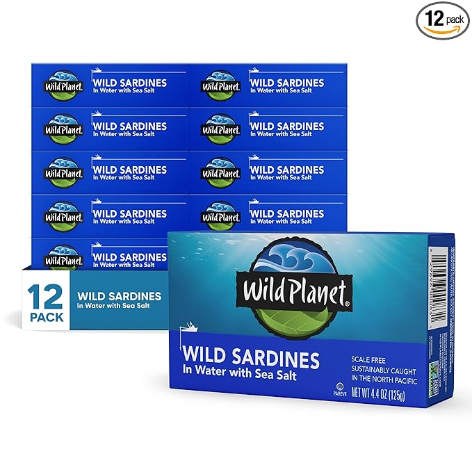 Wild Planet Wild Sardines in Water with Sea Salt, Tinned Fish, Non-GMO, Sustainable 4.4 Ounce (Pack