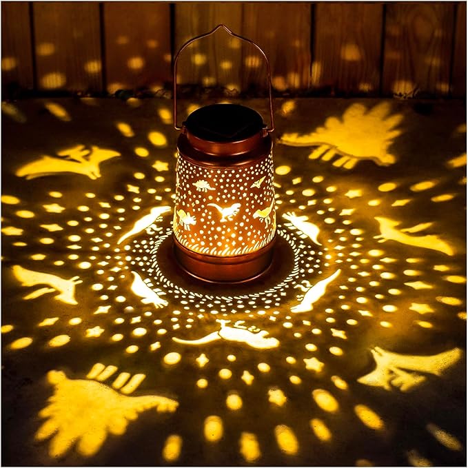 Dinosaur Solar Lanterns Outdoor Waterproof Hanging Solar Lights Dinosaur Gifts for Women Men Metal