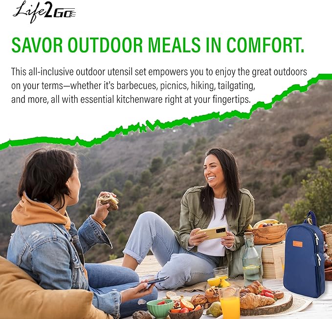 12 Pcs Camp Cooking Utensil Set & Outdoor Kitchen Gear Cookware Kit, Portable Compact Carry Case