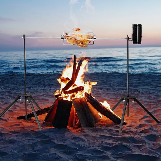 only fire Spit Rotisserie Outdoor Camp Grill with Support Legs for Outdoor Campfire Grilling