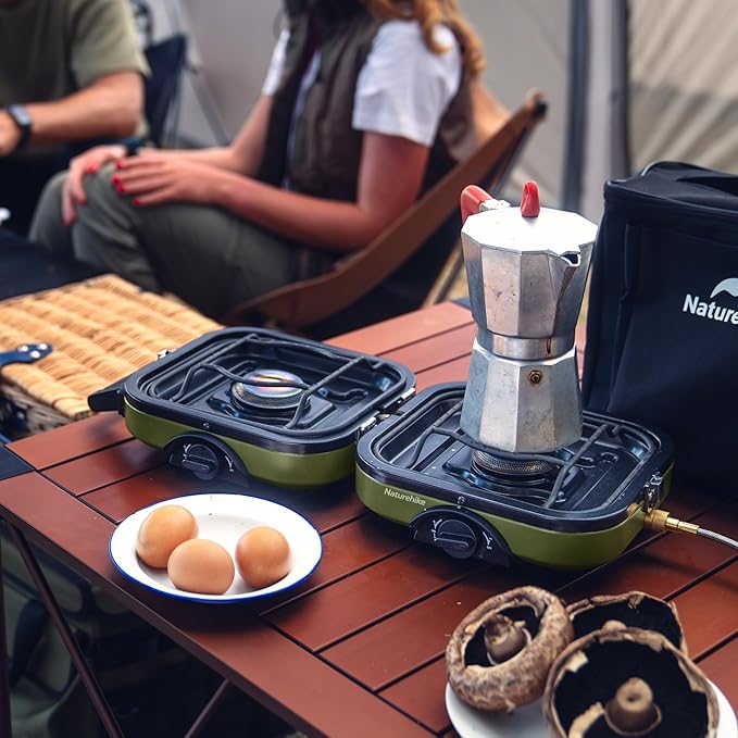 Naturehike 2 Burner Folding Camping Stove, Portable Propane Gas Stove with Carry Bag, 16000 BTU