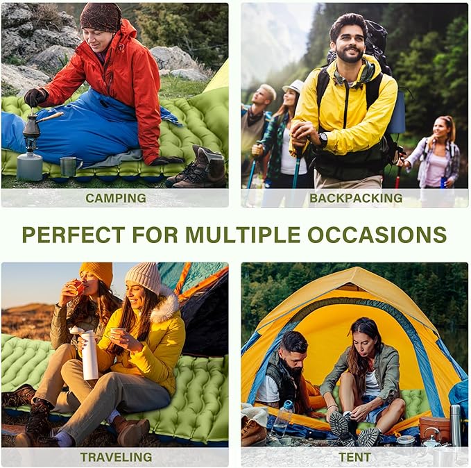 Camping Sleeping Pad, Ultralight Camping Mat with Pillow, Built-in Foot Pump Inflatable Sleeping