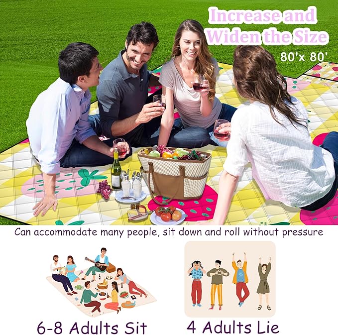 Extra Large Picnic Blanket Waterproof,80"x 80"Foldable Machine Washable Beach Blanket,Outdoor