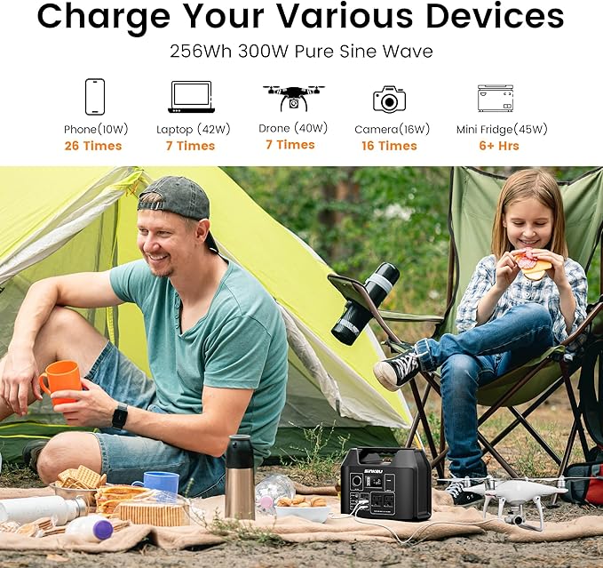 SinKeu Portable Power Station 80000mAh,256Wh LiFePO4 Battery Backup,300W AC Outlets, Power Bank for