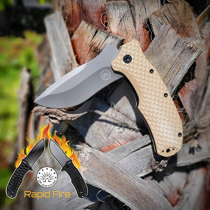 Off-Grid Knives - Rapid Fire Coyote, Large Assisted EDC, Hard Use Construction, Camping and