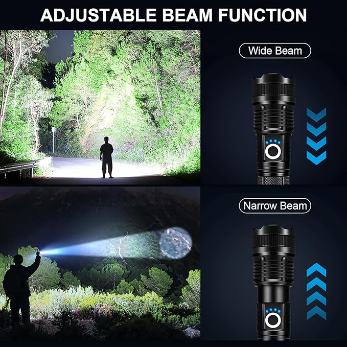 3 Pack Rechargeable Flashlights High Lumens, 99000LM Super Bright LED Flashlight, Adjustable