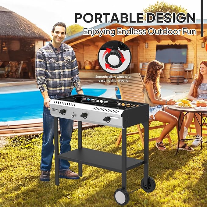 ROVSUN 3 Burner Outdoor Propane Burner with Ignition & Regulator, 225,000 BTU Powerful & Portable