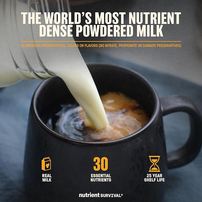 Nutrient Survival Vitamin Powdered Milk, Freeze Dried Prepper Supplies & Emergency Food Supply, 21